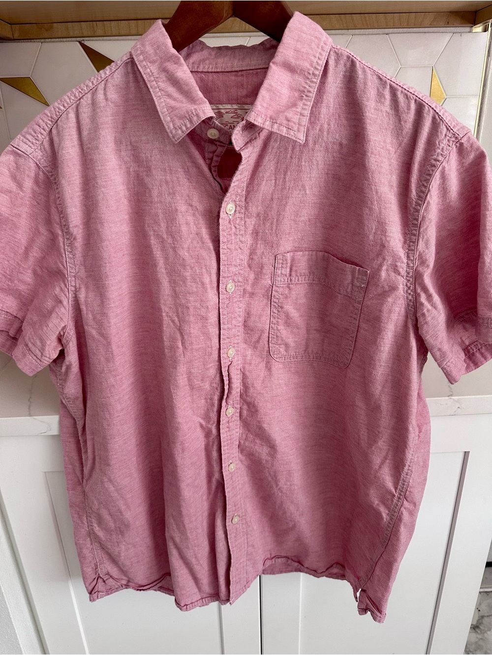 Men's Short-Sleeve Button-Up Shirt in Pink American Eagle